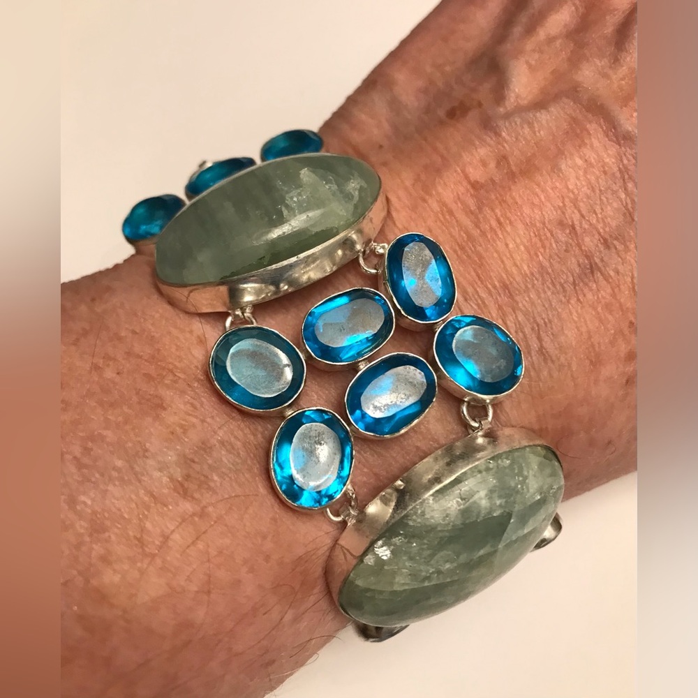 Aquamarine Blue Topaz Stamped 925 Sterling Silver Bracelet